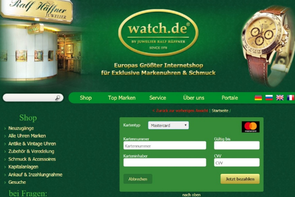 Zahlungsart Kreditkarte auf www.watch.de