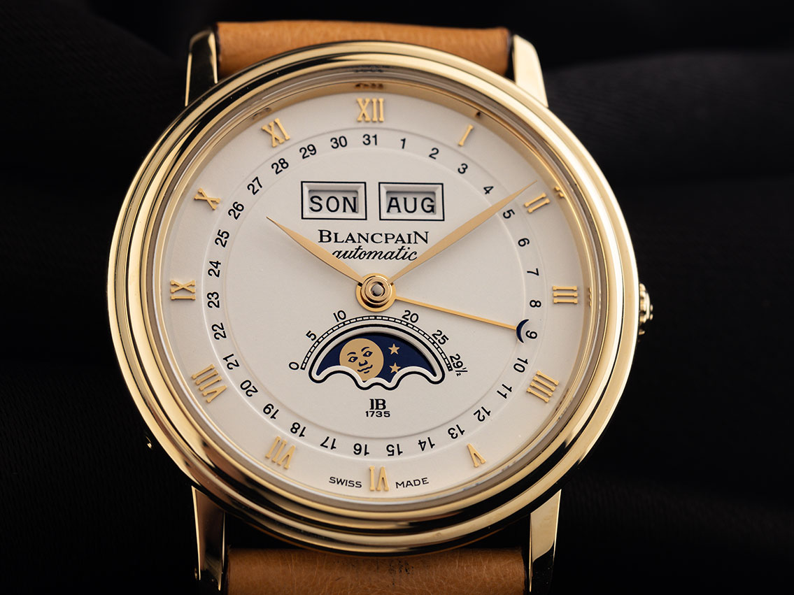 Blancpain Villeret Triple Date Mondphase 18kt Gelbgold 18kt Gelbgold Bracelet leather 33 5mm as new vintage 10000075670 English Watch